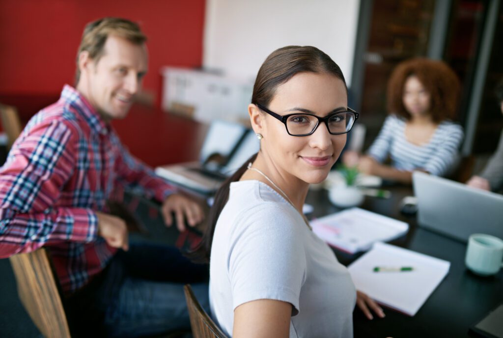 Portrait of a young female office worker looking more focused to be productive in the work place.